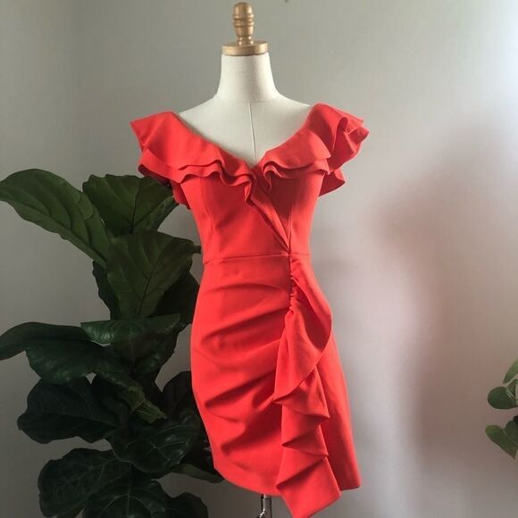 Sheike Red Ruffle Party Dress Small XS - Picture 6 of 13